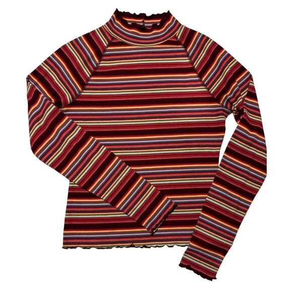 SO Goods For Life Y2K 90s Women's L Striped High Neck Ribbed Long Sleeve Top - Picture 1 of 8